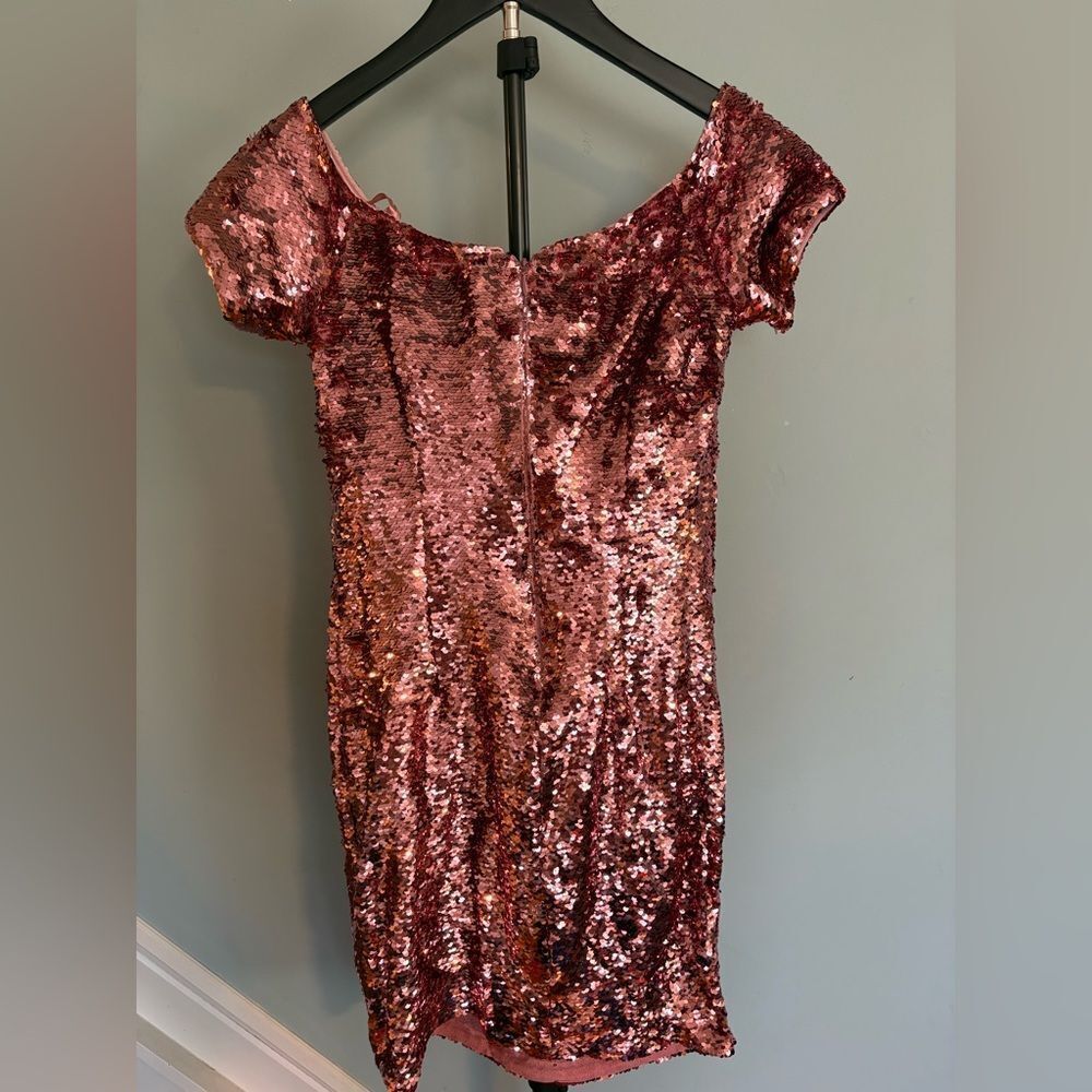 Aidan Mattox Dress Womens 4 Pink Barbie Sequin Party Cocktail Short Sleeve Mini - Picture 5 of 9